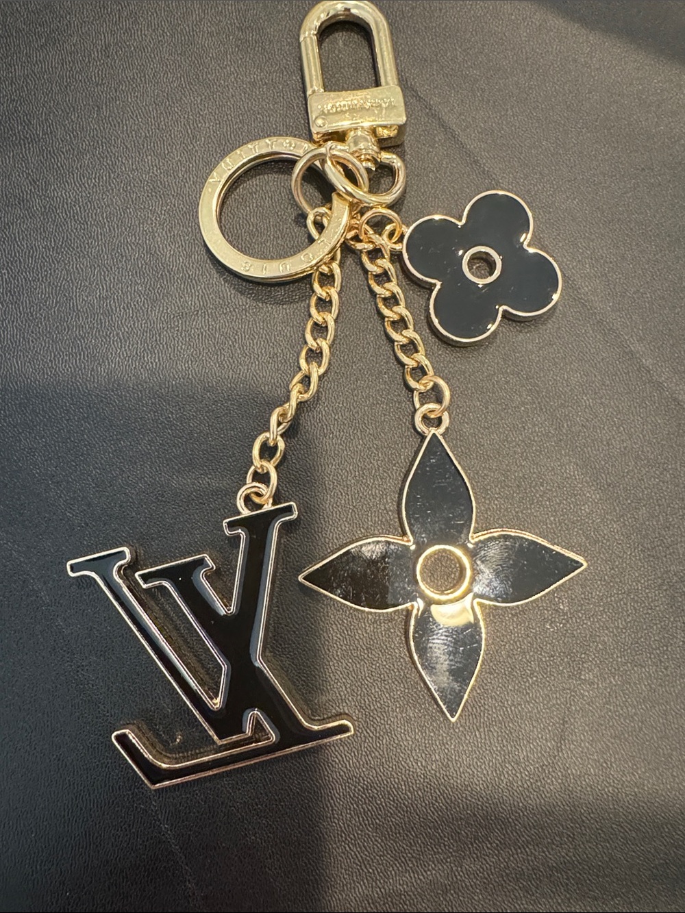 Louis Vuitton Black and Gold Monogram Charm Key Holder